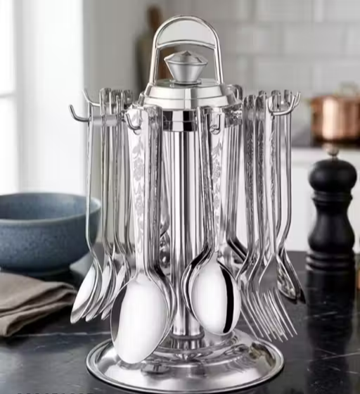 Premium 24 PCS Stainless Steel Spoon & Fork Set with Stand