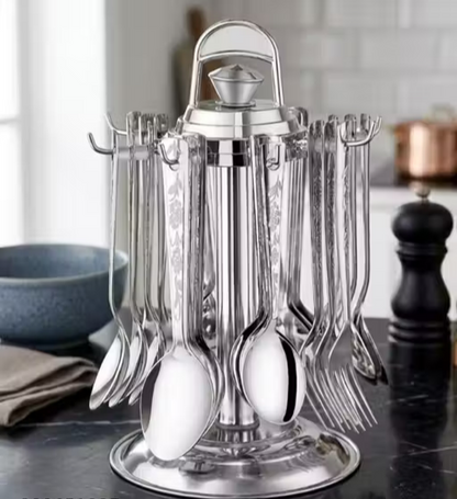Premium 24 PCS Stainless Steel Spoon & Fork Set with Stand