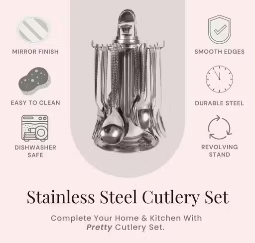 Premium 24 PCS Stainless Steel Spoon & Fork Set with Stand