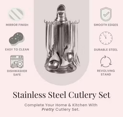 Premium 24 PCS Stainless Steel Spoon & Fork Set with Stand