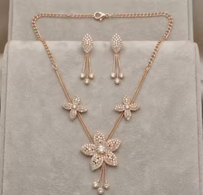 Luxury Floral Crystal Necklace & Earrings Set for Women – Elegant Party Wear Jewelry