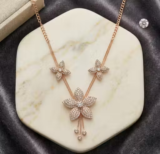 Luxury Floral Crystal Necklace & Earrings Set for Women – Elegant Party Wear Jewelry