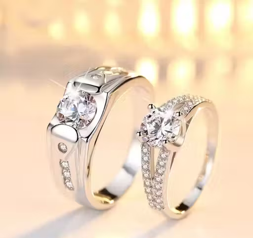 Luxury Couple Crystal Ring Set – Elegant Matching Rings for Him & Her