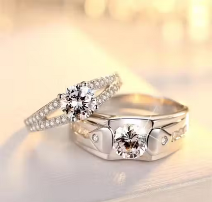 Luxury Couple Crystal Ring Set – Elegant Matching Rings for Him & Her