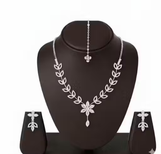 Elegant Leaf Design Crystal Necklace Set for Women – Premium Party Wear Jewelry