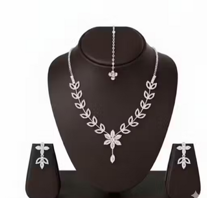 Elegant Leaf Design Crystal Necklace Set for Women – Premium Party Wear Jewelry