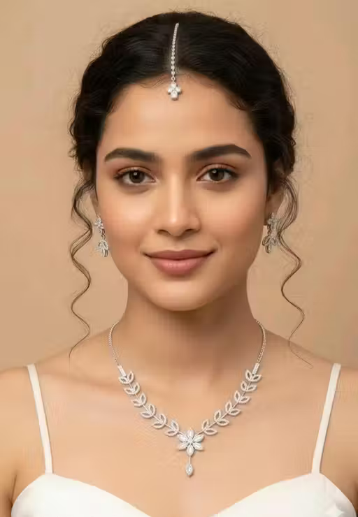Elegant Leaf Design Crystal Necklace Set for Women – Premium Party Wear Jewelry
