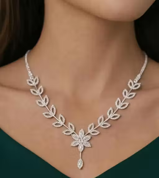 Elegant Leaf Design Crystal Necklace Set for Women – Premium Party Wear Jewelry