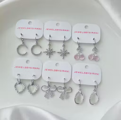 Premium 6-Piece Silver Hoop Earrings Collection for Women