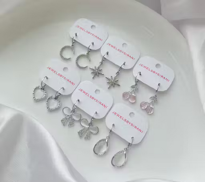 Premium 6-Piece Silver Hoop Earrings Collection for Women