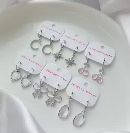 Premium 6-Piece Silver Hoop Earrings Collection for Women