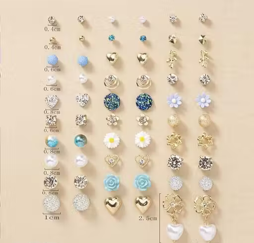 30 Pairs Fashion Stud Earrings Combo for Women