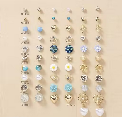 30 Pairs Fashion Stud Earrings Combo for Women